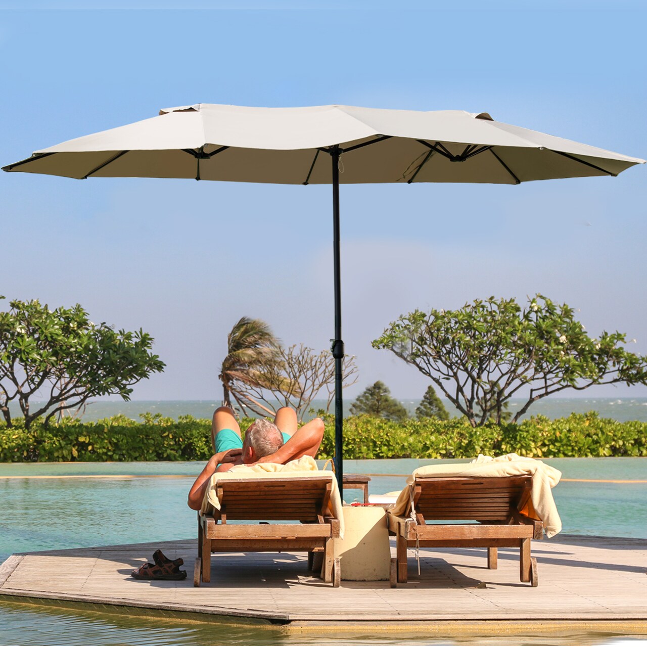Patio Outdoor 15 Umbrella Market Umbrella Double-Sided With Crank